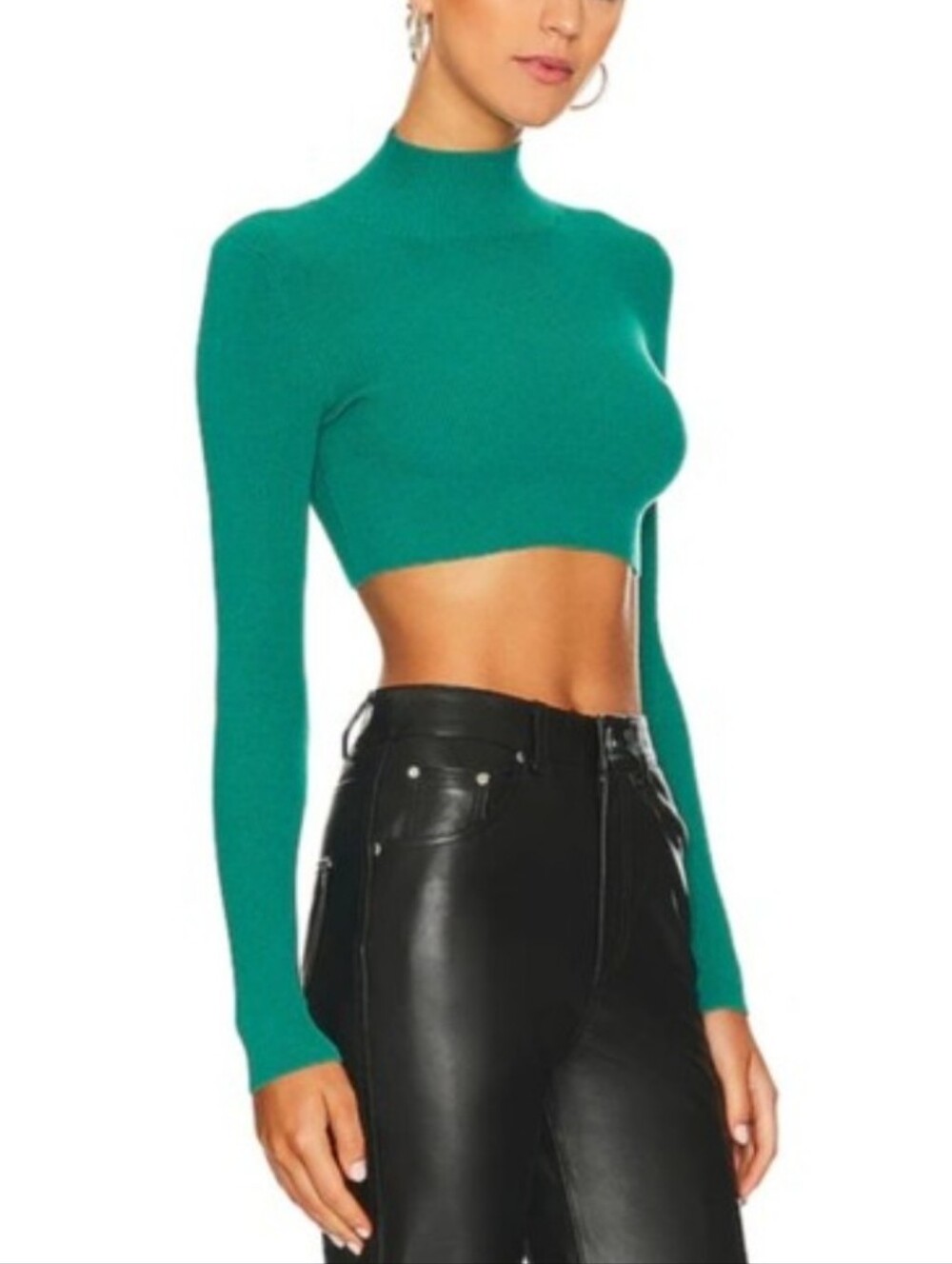 Revolve NBD Cara Cropped Knit Mock Neck Ribbed Sweater In Teal Green